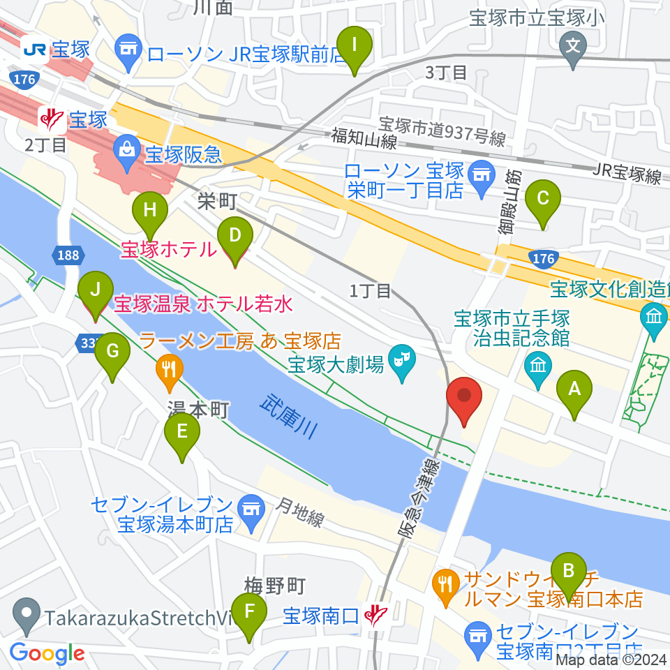 宝塚音楽学校周辺のホテル一覧地図