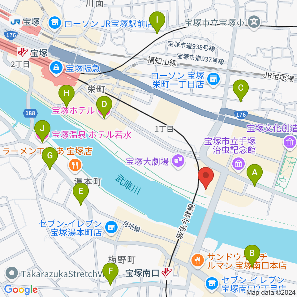 宝塚音楽学校周辺のホテル一覧地図