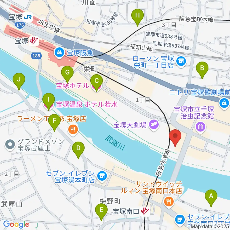 宝塚音楽学校周辺のホテル一覧地図