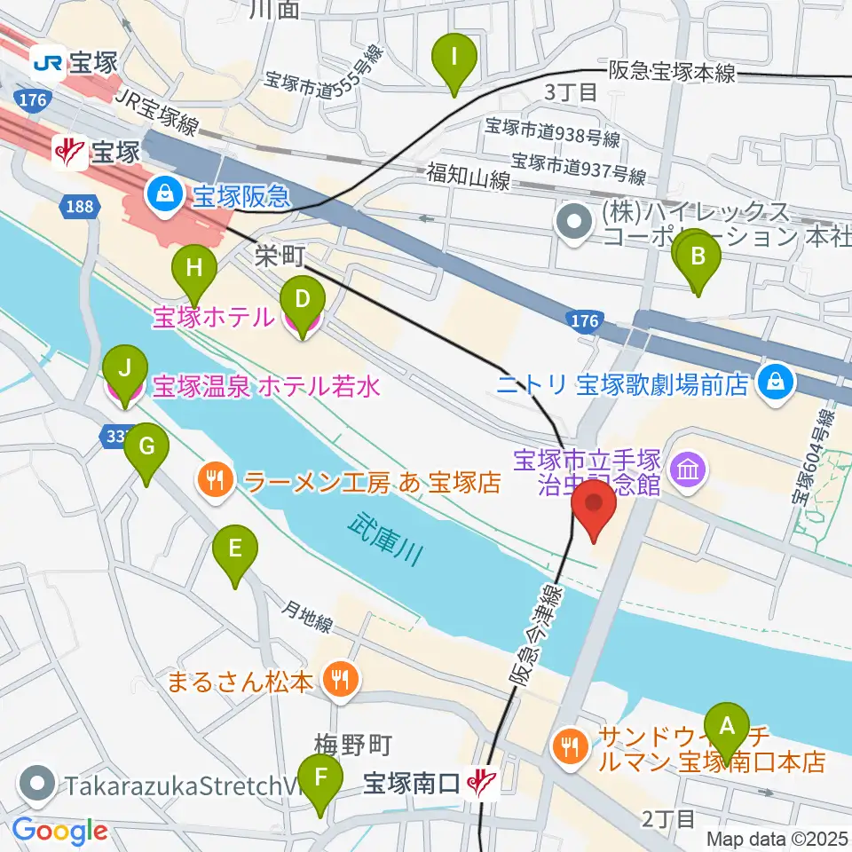 宝塚音楽学校周辺のホテル一覧地図