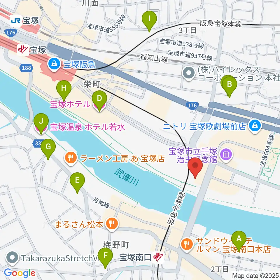 宝塚音楽学校周辺のホテル一覧地図