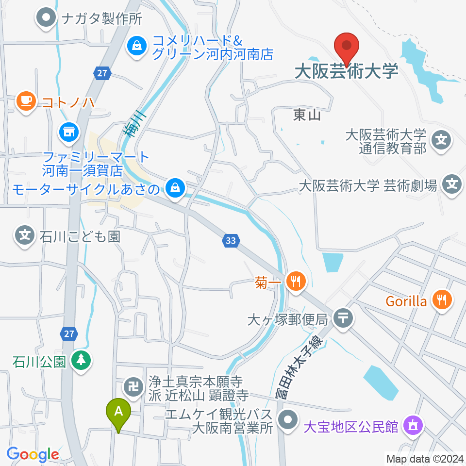 大阪芸術大学周辺のホテル一覧地図