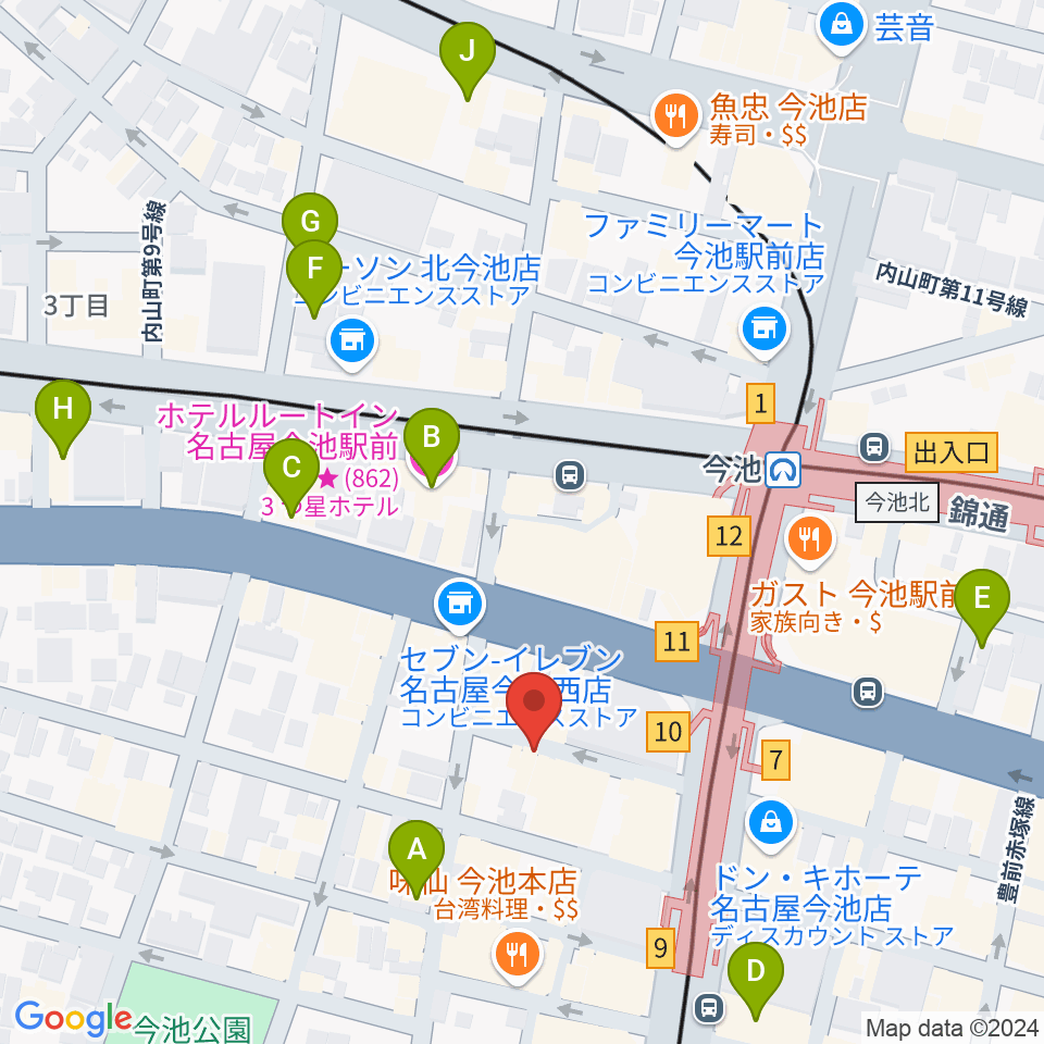 今池バレンタインドライブ周辺のホテル一覧地図