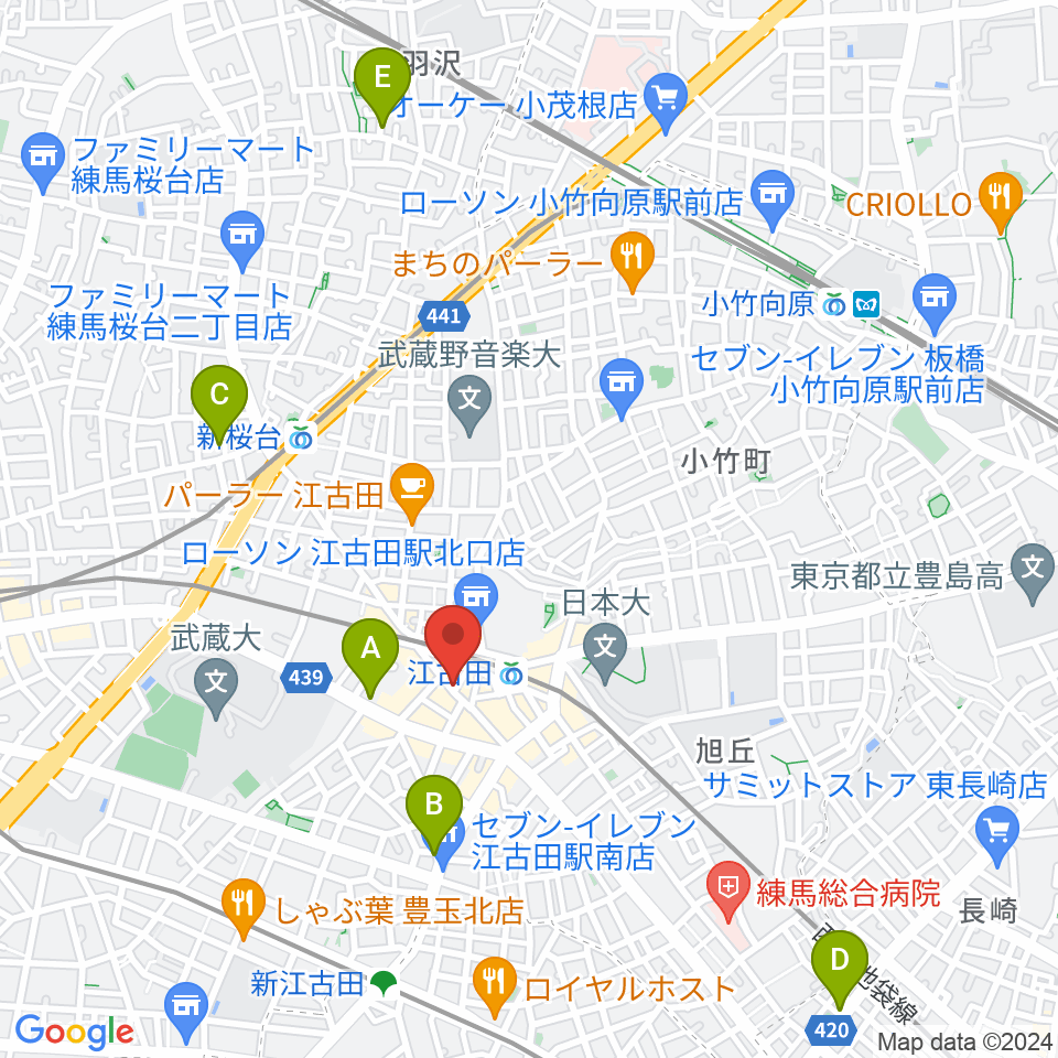 江古田そるとぴーなつ周辺のホテル一覧地図
