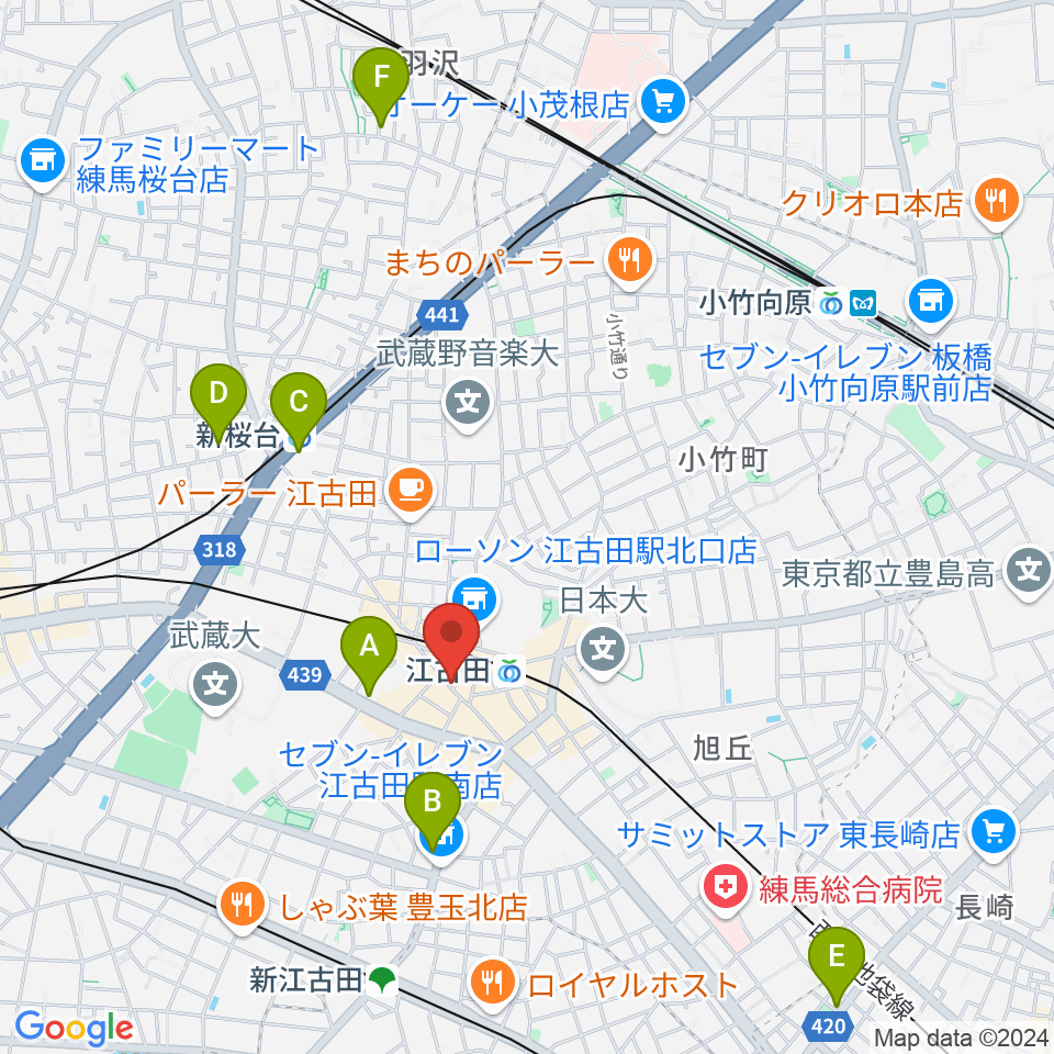 江古田そるとぴーなつ周辺のホテル一覧地図