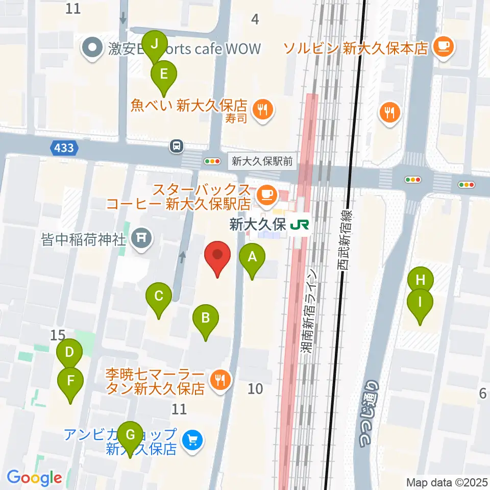 大久保管楽器店周辺のホテル一覧地図