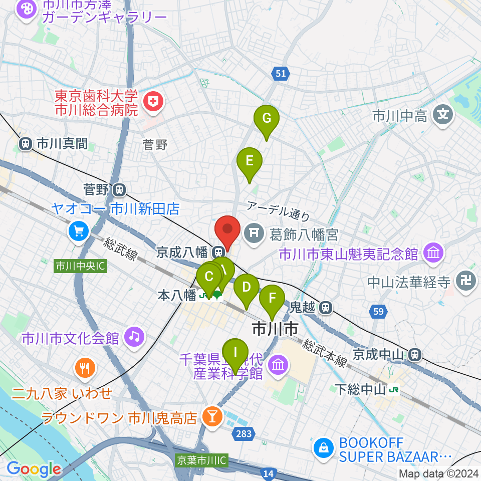 本八幡ルート14周辺のホテル一覧地図