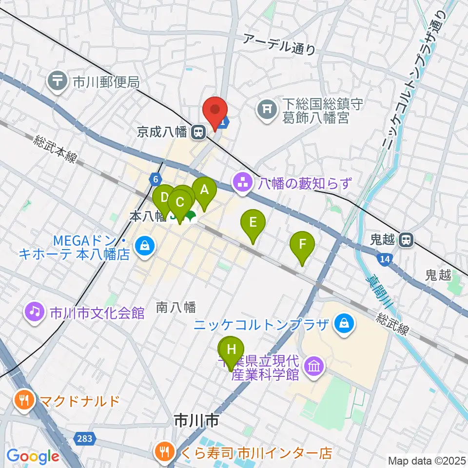 本八幡ルート14周辺のホテル一覧地図