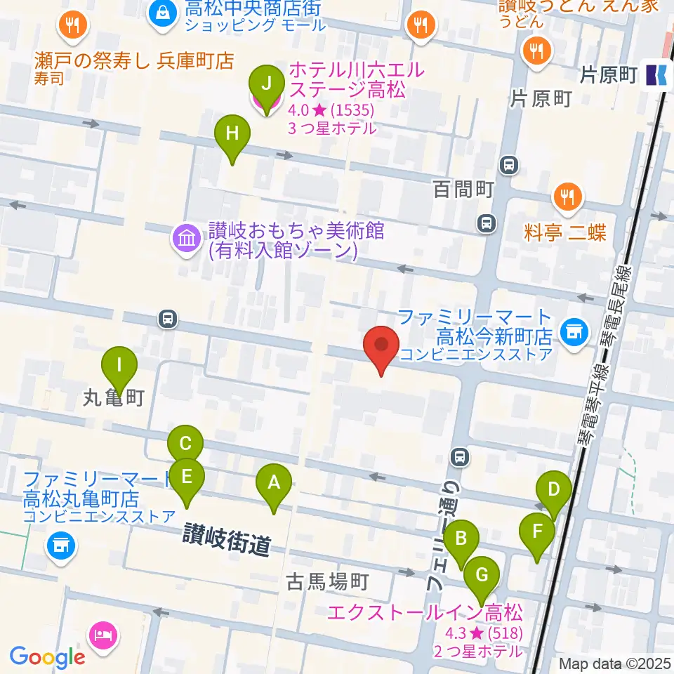 高松スタジオナッシュビル周辺のホテル一覧地図