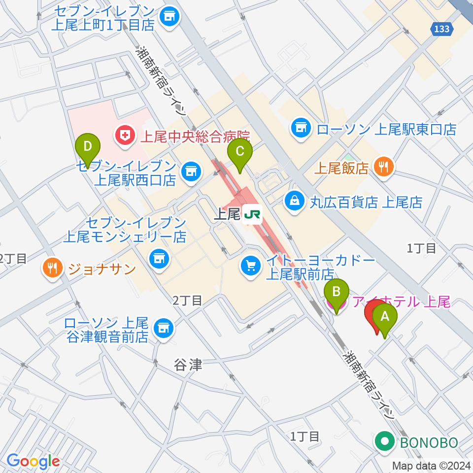 上尾 プラス・イレヴン周辺のホテル一覧地図