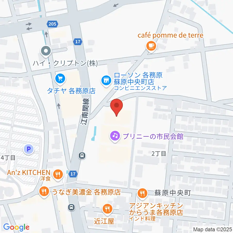 プリニーの文化ホール周辺のホテル一覧地図