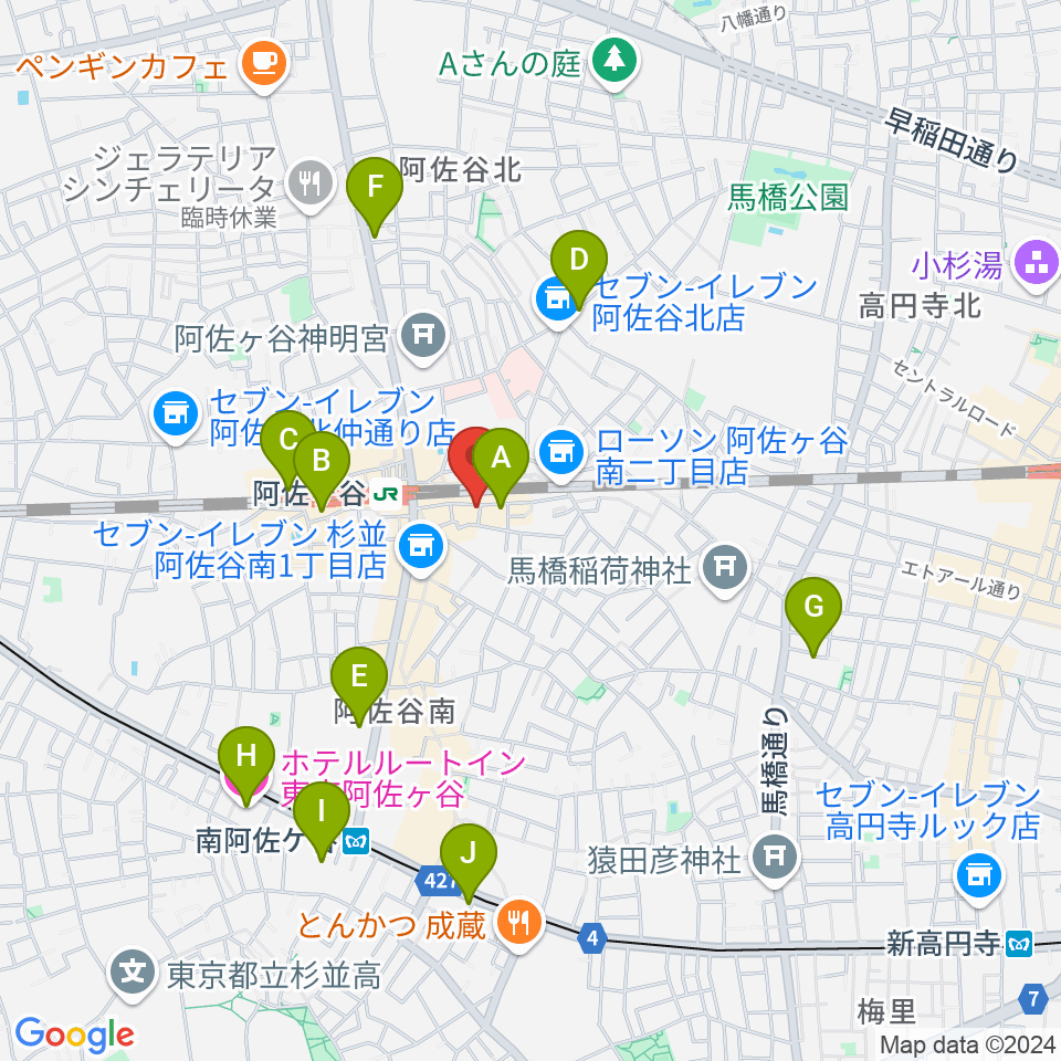 阿佐ヶ谷ハーネス周辺のホテル一覧地図