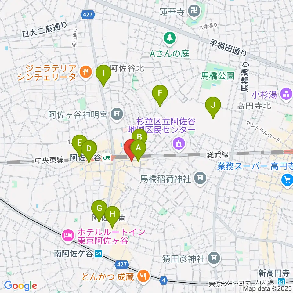 阿佐ヶ谷ハーネス周辺のホテル一覧地図