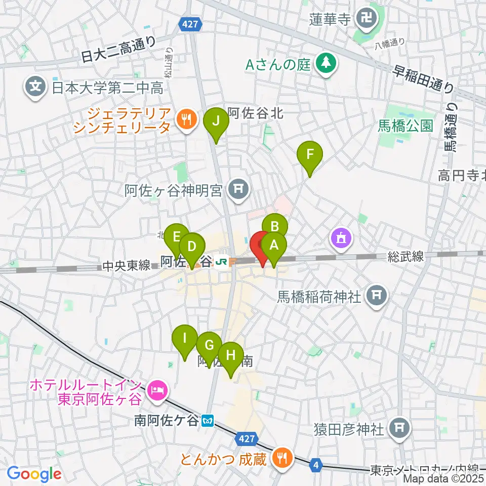 阿佐ヶ谷ハーネス周辺のホテル一覧地図