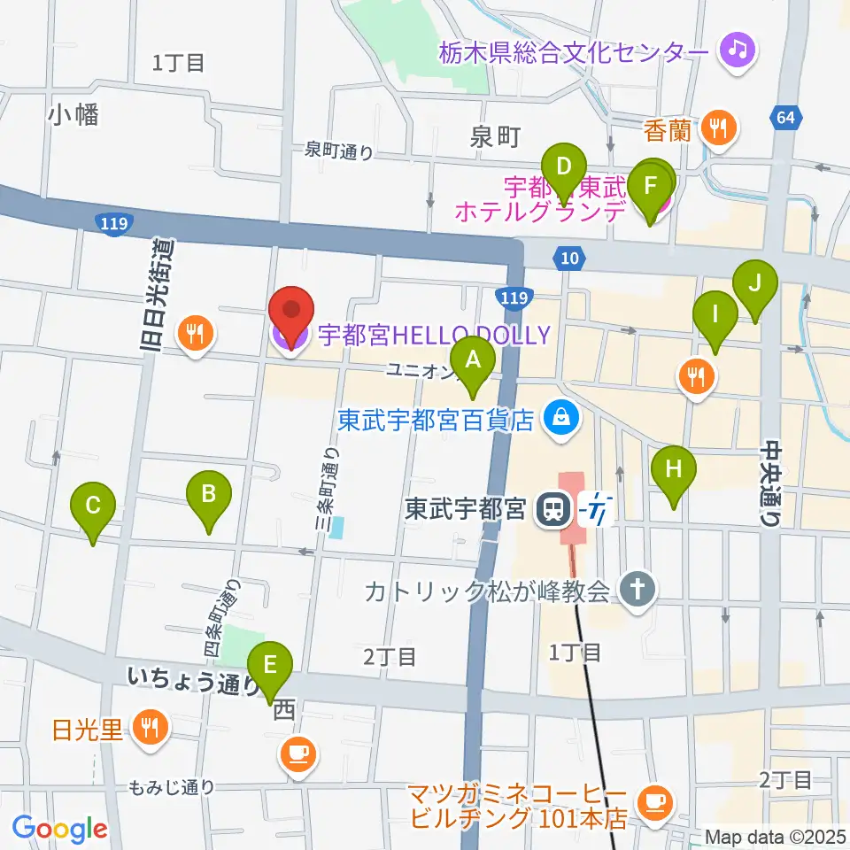 宇都宮HELLO DOLLY周辺のホテル一覧地図