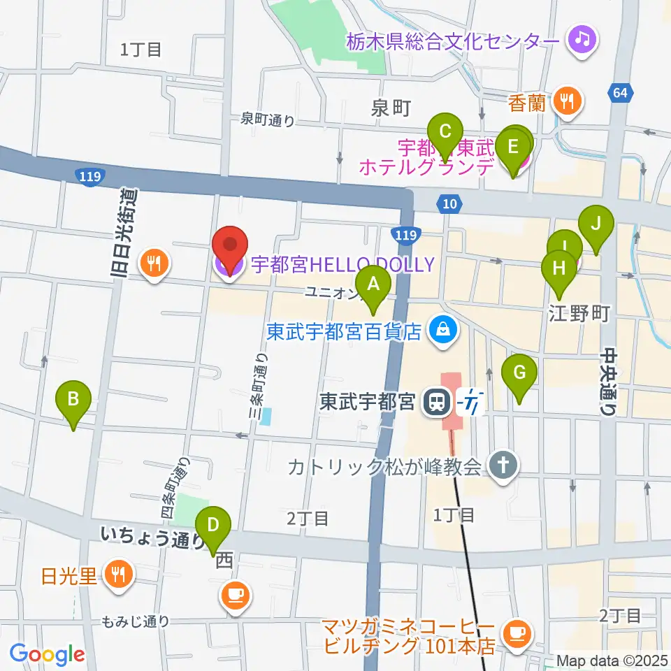 宇都宮HELLO DOLLY周辺のホテル一覧地図