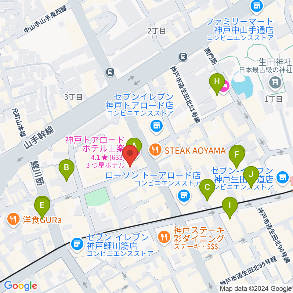 神戸三宮スタジオキキ周辺のホテル一覧地図