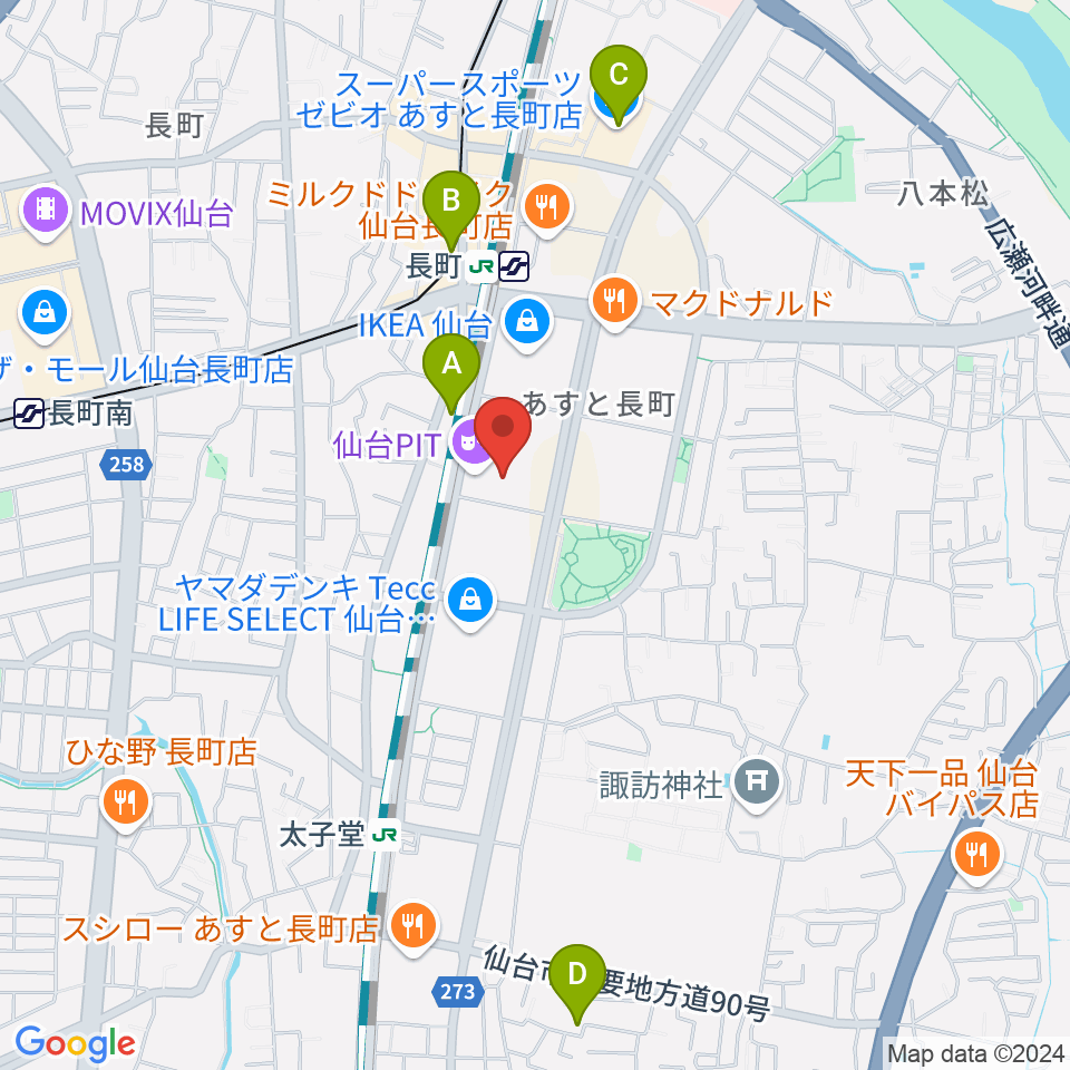 仙台PIT周辺のホテル一覧地図