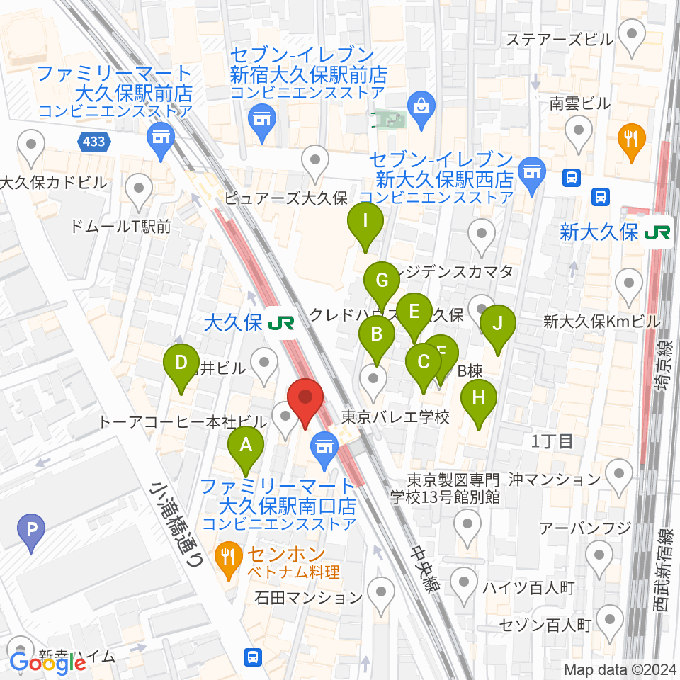 大久保ひかりのうま周辺のホテル一覧地図