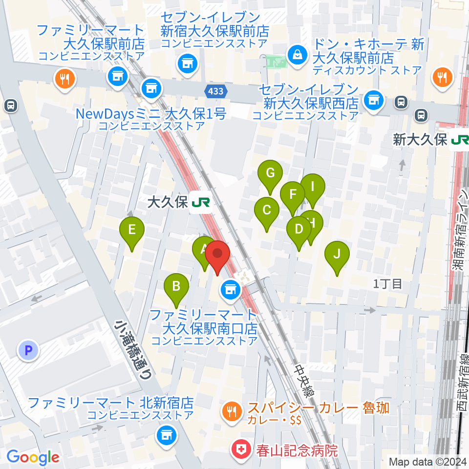 大久保ひかりのうま周辺のホテル一覧地図