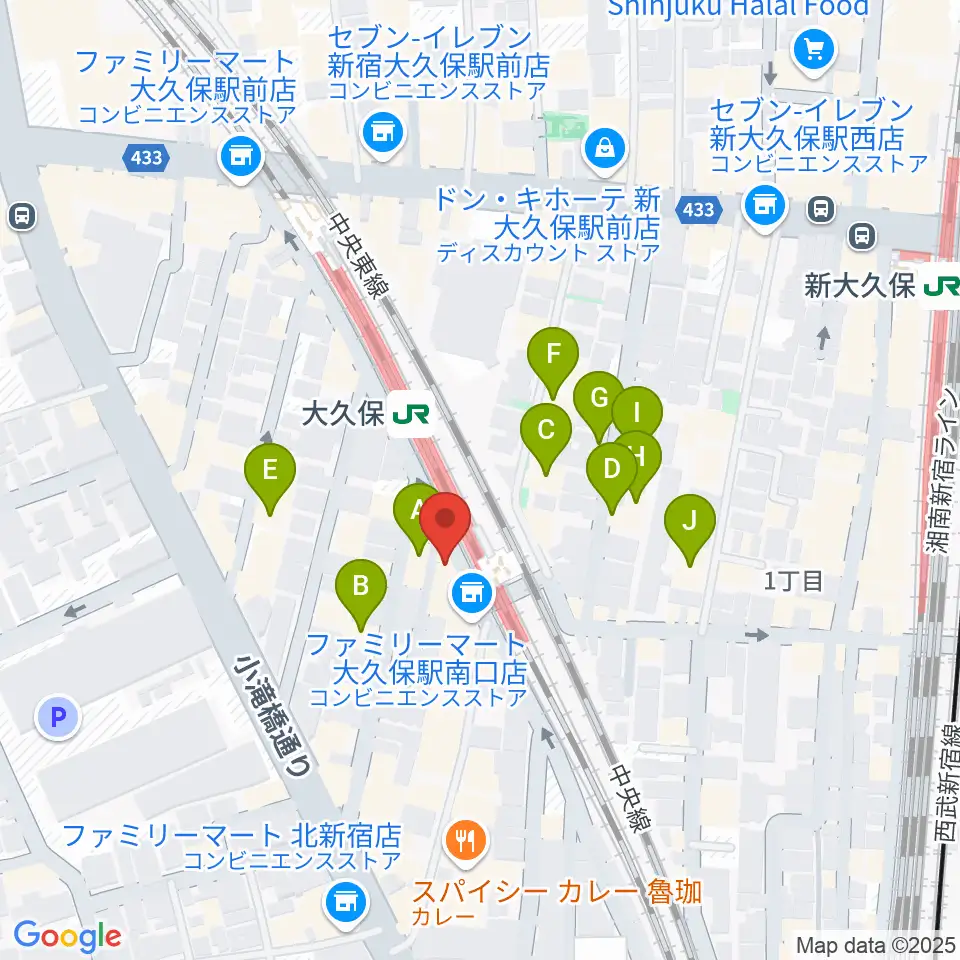 大久保ひかりのうま周辺のホテル一覧地図