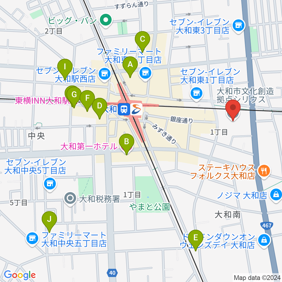 やまと芸術文化ホール周辺のホテル一覧地図