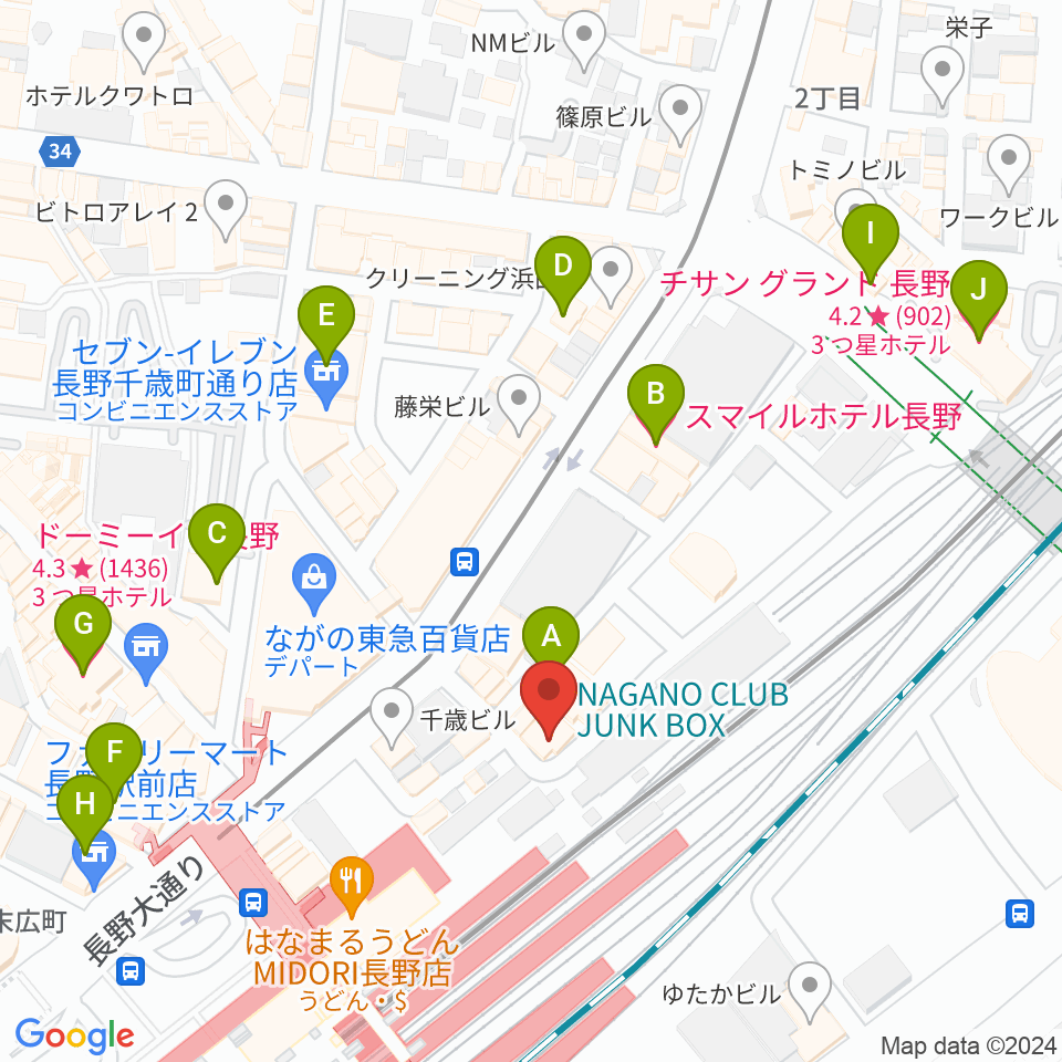 長野クラブジャンクボックス周辺のホテル一覧地図