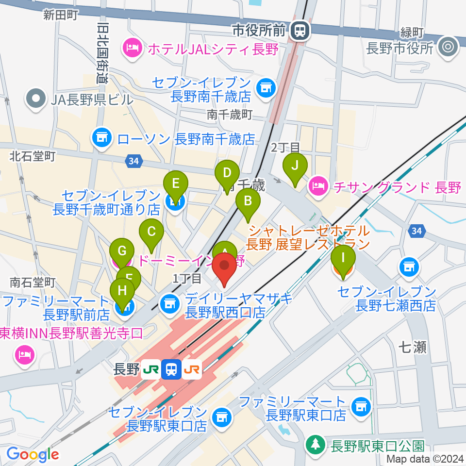 長野クラブジャンクボックス周辺のホテル一覧地図