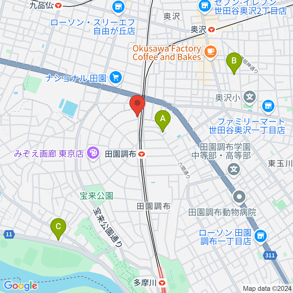 ピアノスタジオノア 田園調布店周辺のホテル一覧地図