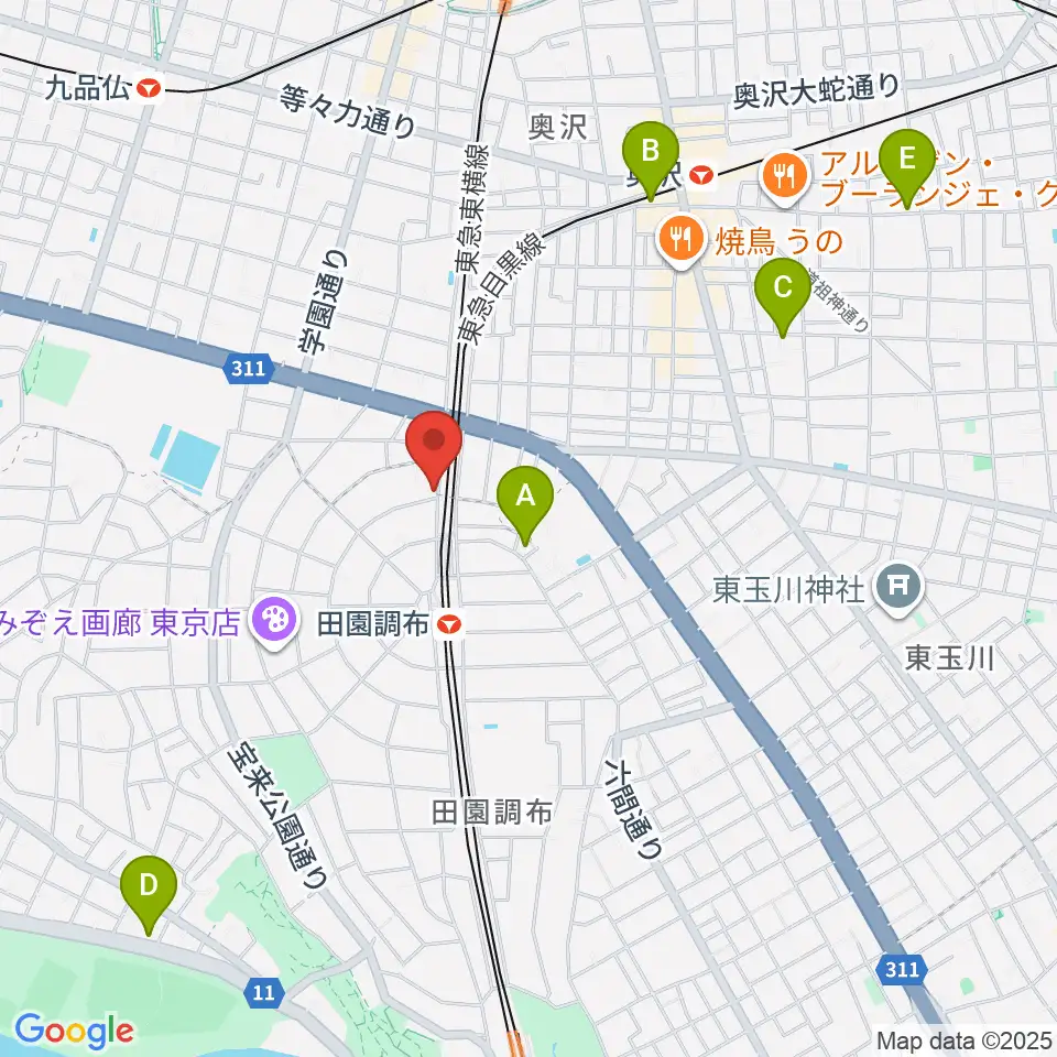 ピアノスタジオノア 田園調布店周辺のホテル一覧地図