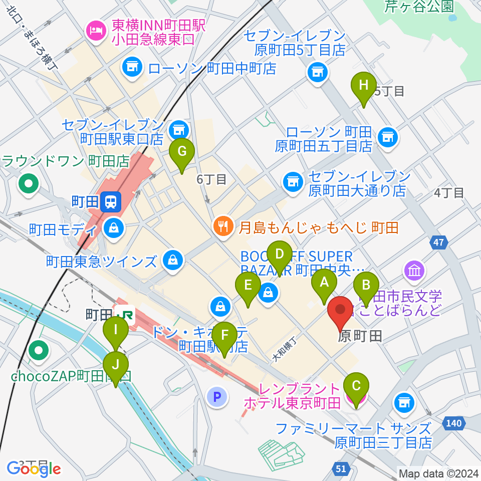 町田市民フォーラム周辺のホテル一覧地図