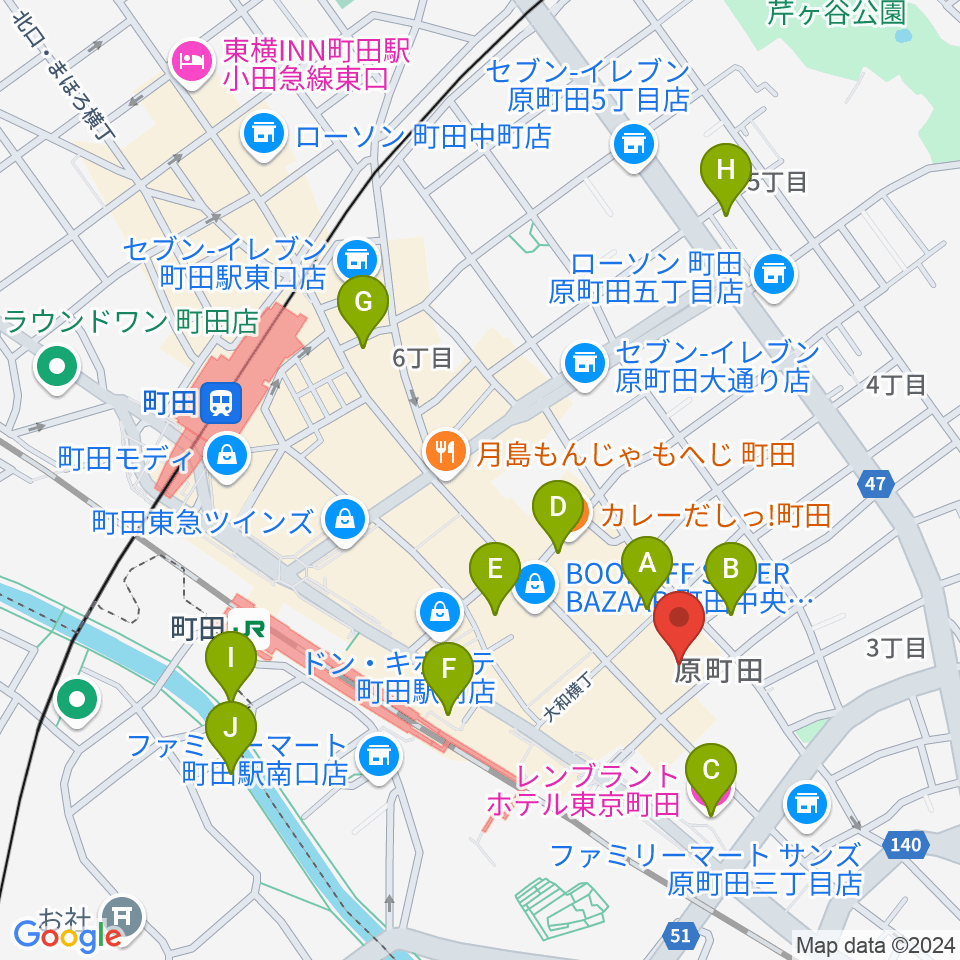 町田市民フォーラム周辺のホテル一覧地図