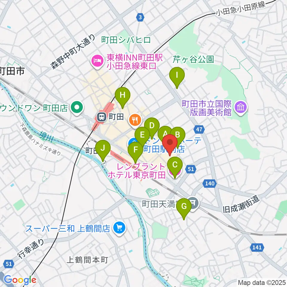 町田市民フォーラム周辺のホテル一覧地図