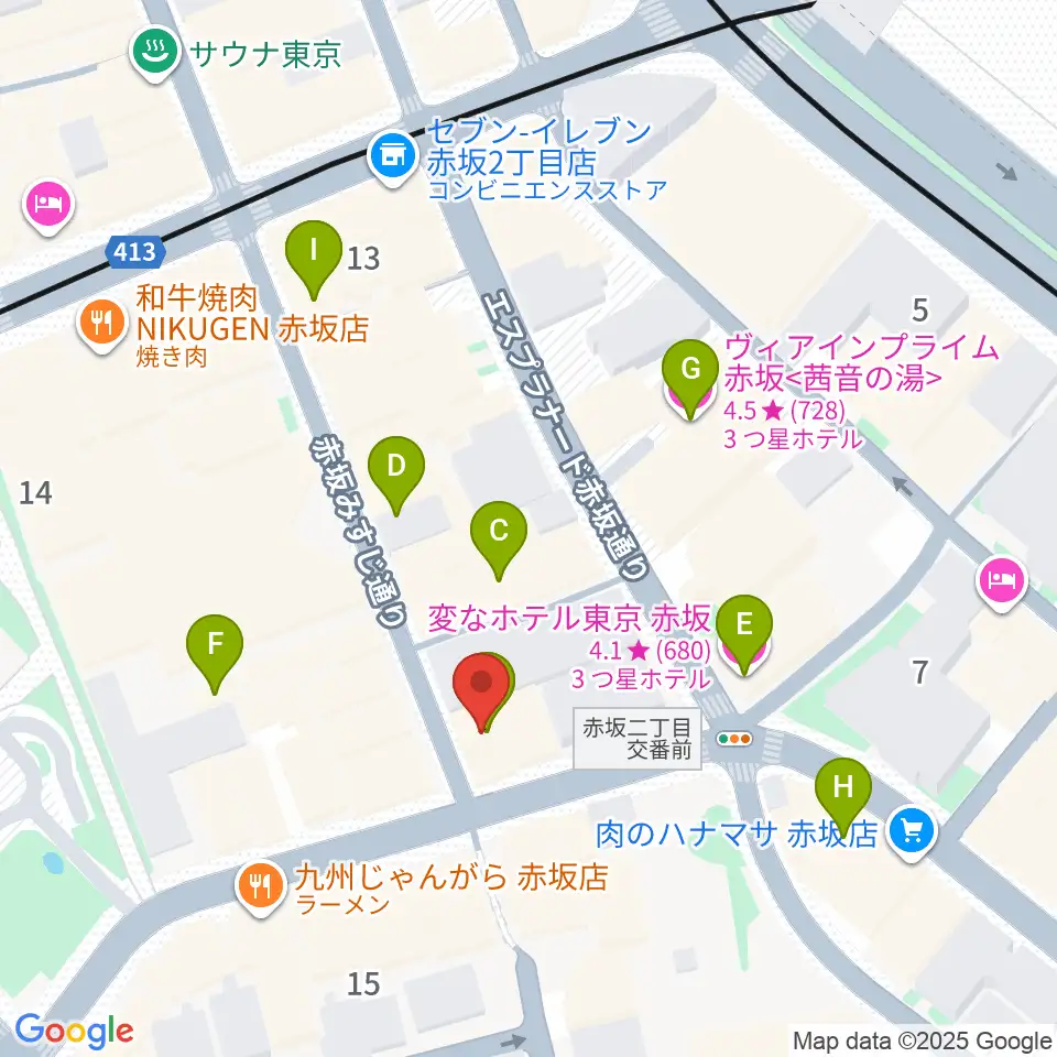 ヴァーチュオーゾ赤坂周辺のホテル一覧地図