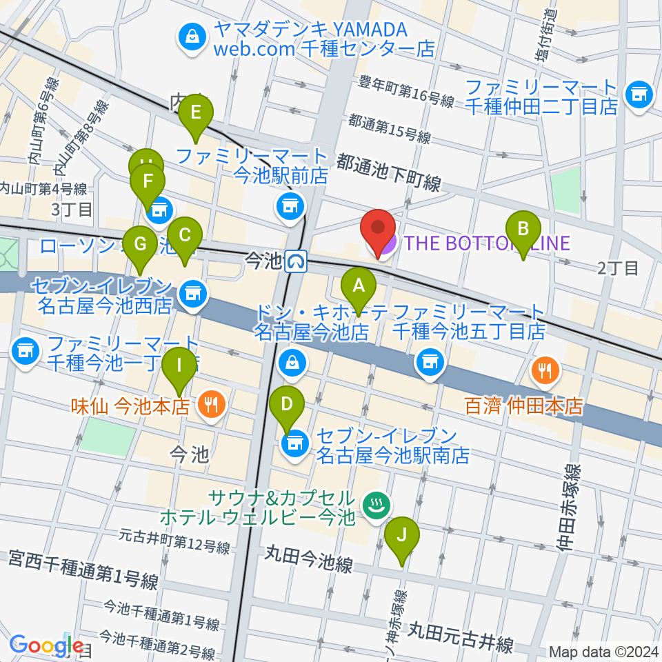 名古屋ボトムライン周辺のホテル一覧地図