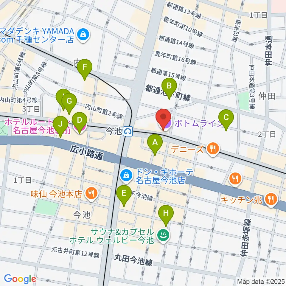 名古屋ボトムライン周辺のホテル一覧地図