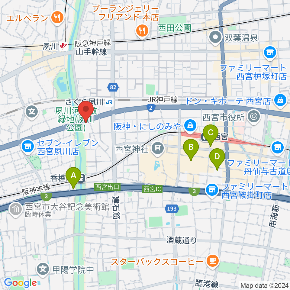 西宮夙川ピアノクラブ周辺のホテル一覧地図