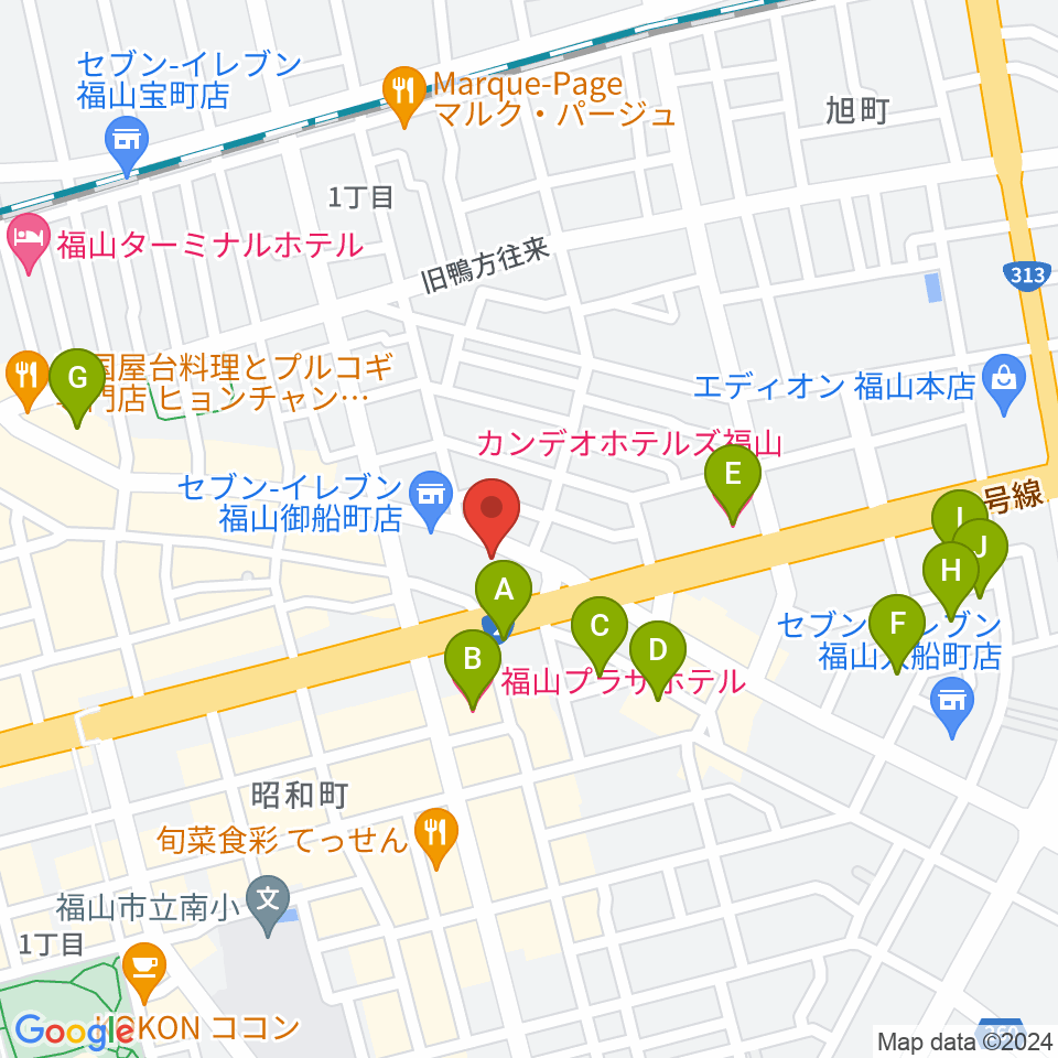 福山ガンズ周辺のホテル一覧地図