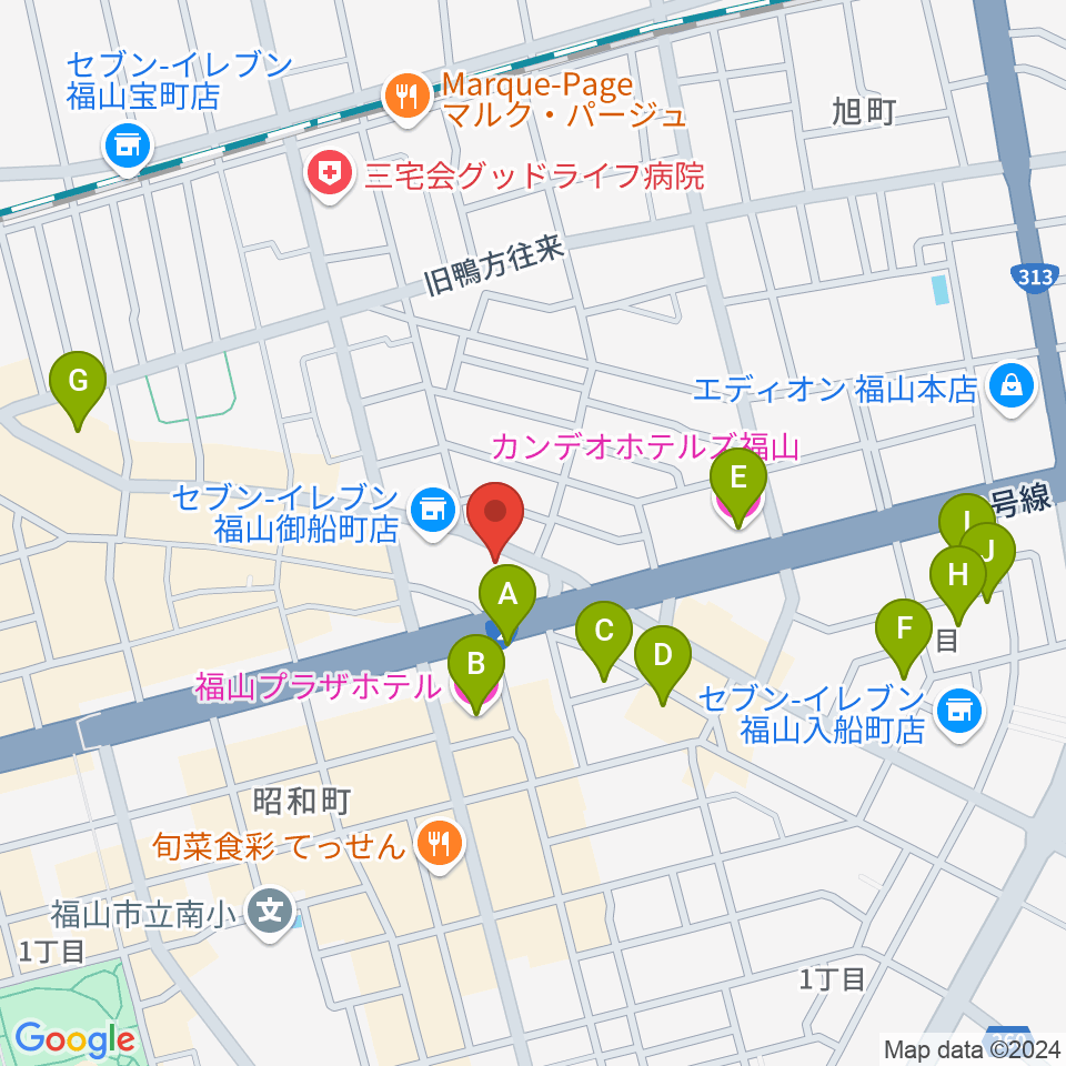 福山ガンズ周辺のホテル一覧地図