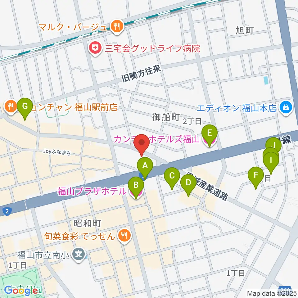 福山ガンズ周辺のホテル一覧地図