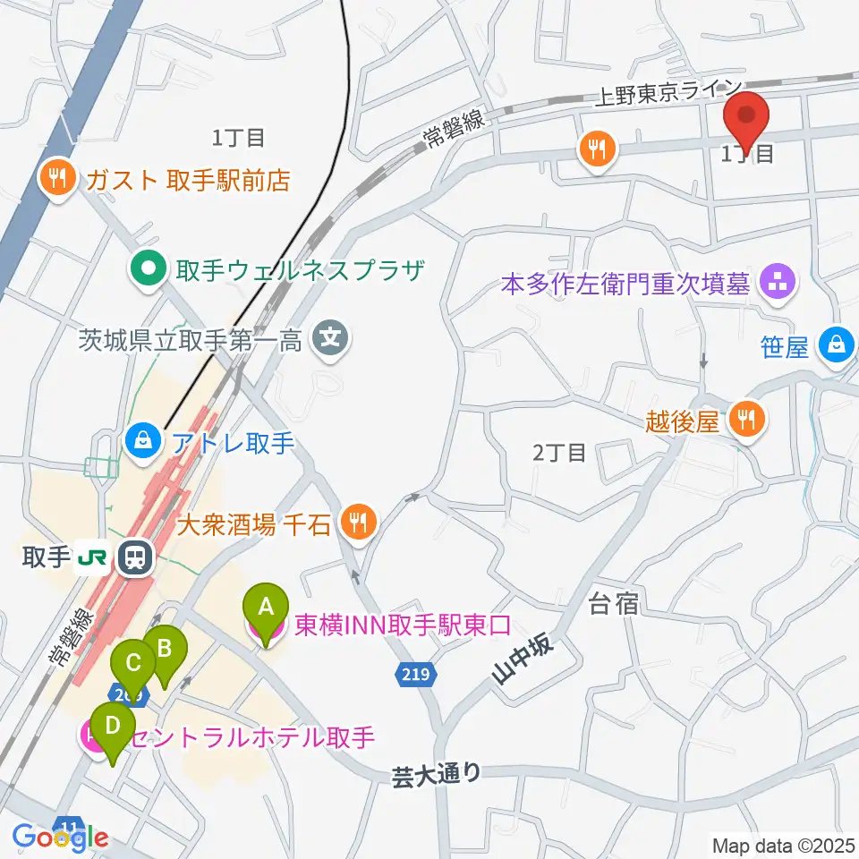 取手Atelier ju-tou（アトリエ ジュトウ）周辺のホテル一覧地図
