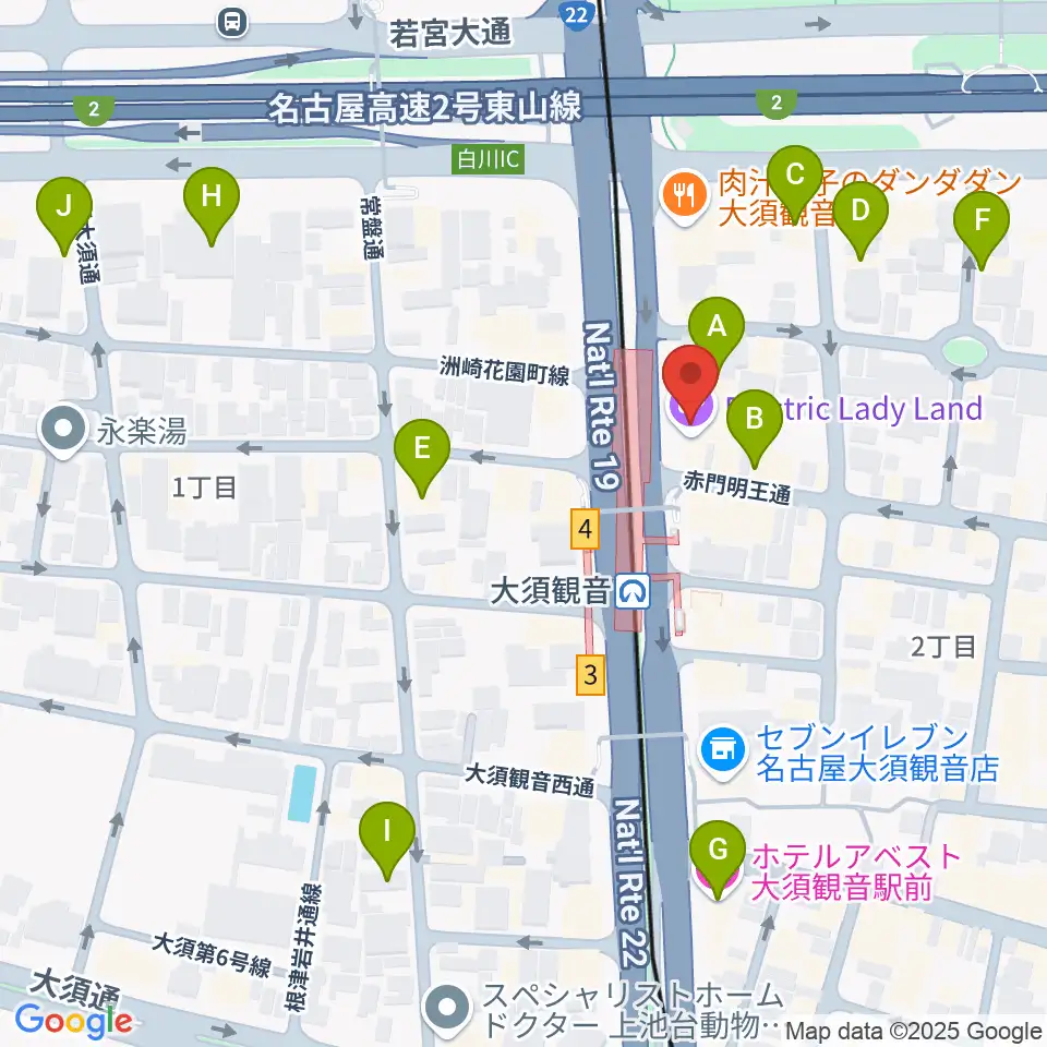 名古屋エレクトリックレディランド周辺のホテル一覧地図