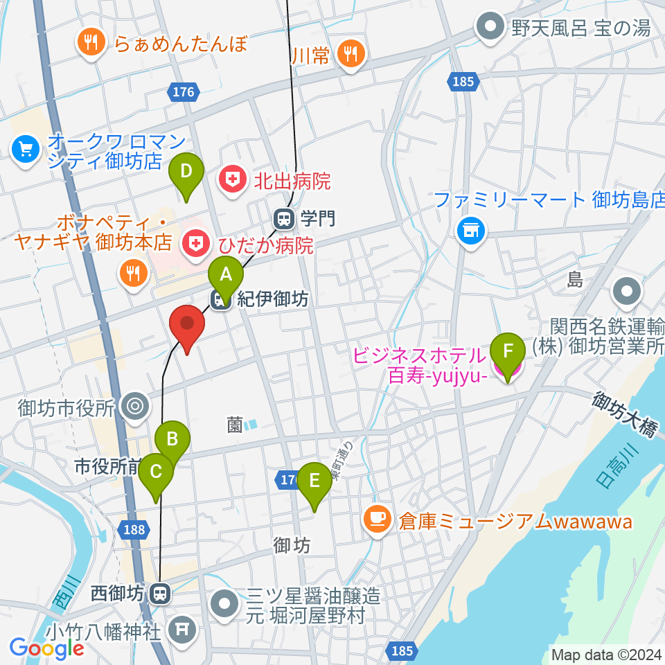 御坊市民文化会館周辺のホテル一覧地図