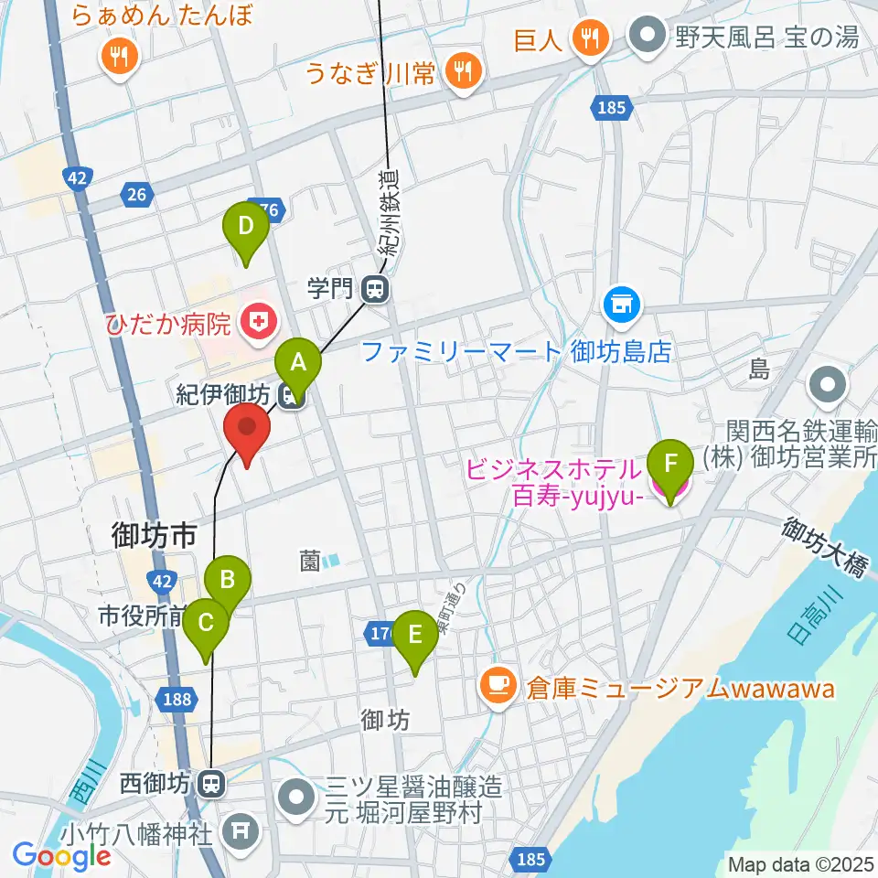御坊市民文化会館周辺のホテル一覧地図