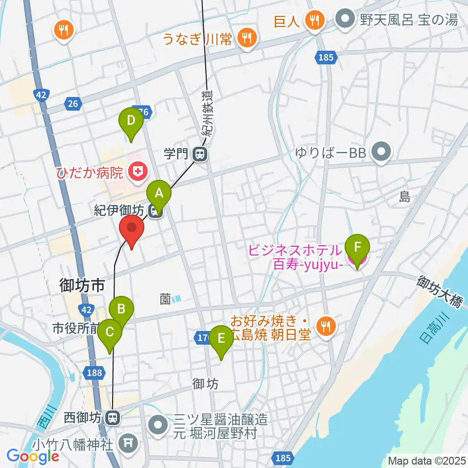 御坊市民文化会館周辺のホテル一覧地図