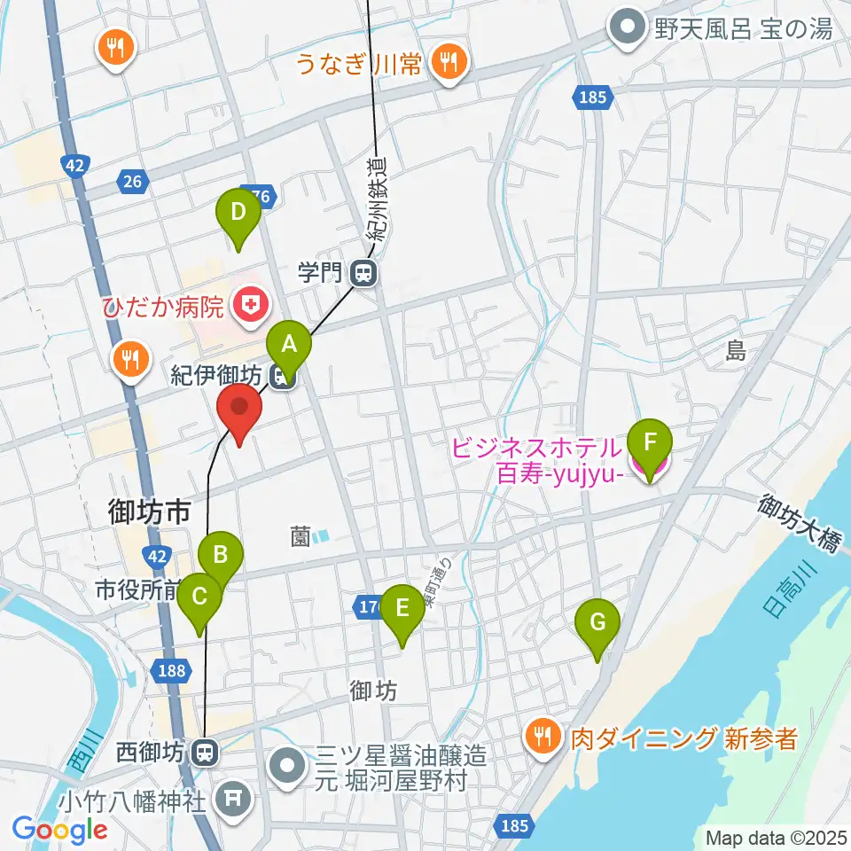 御坊市民文化会館周辺のホテル一覧地図