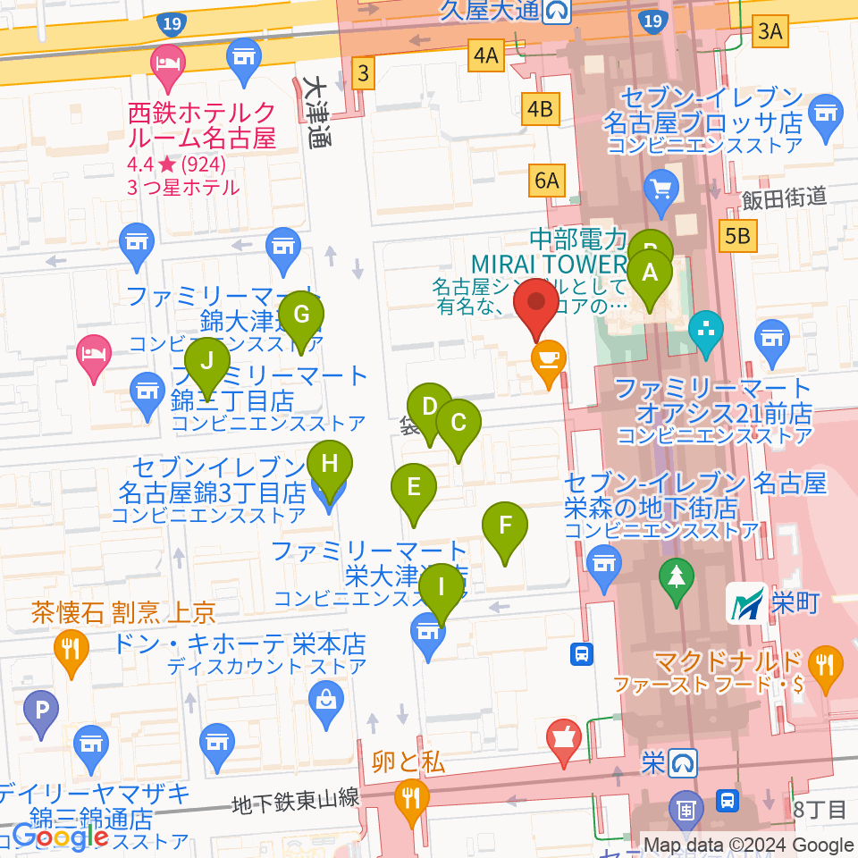 名古屋栄ムジカ周辺のホテル一覧地図