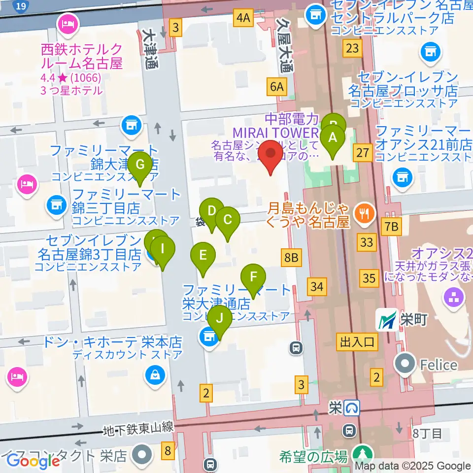 名古屋栄ムジカ周辺のホテル一覧地図
