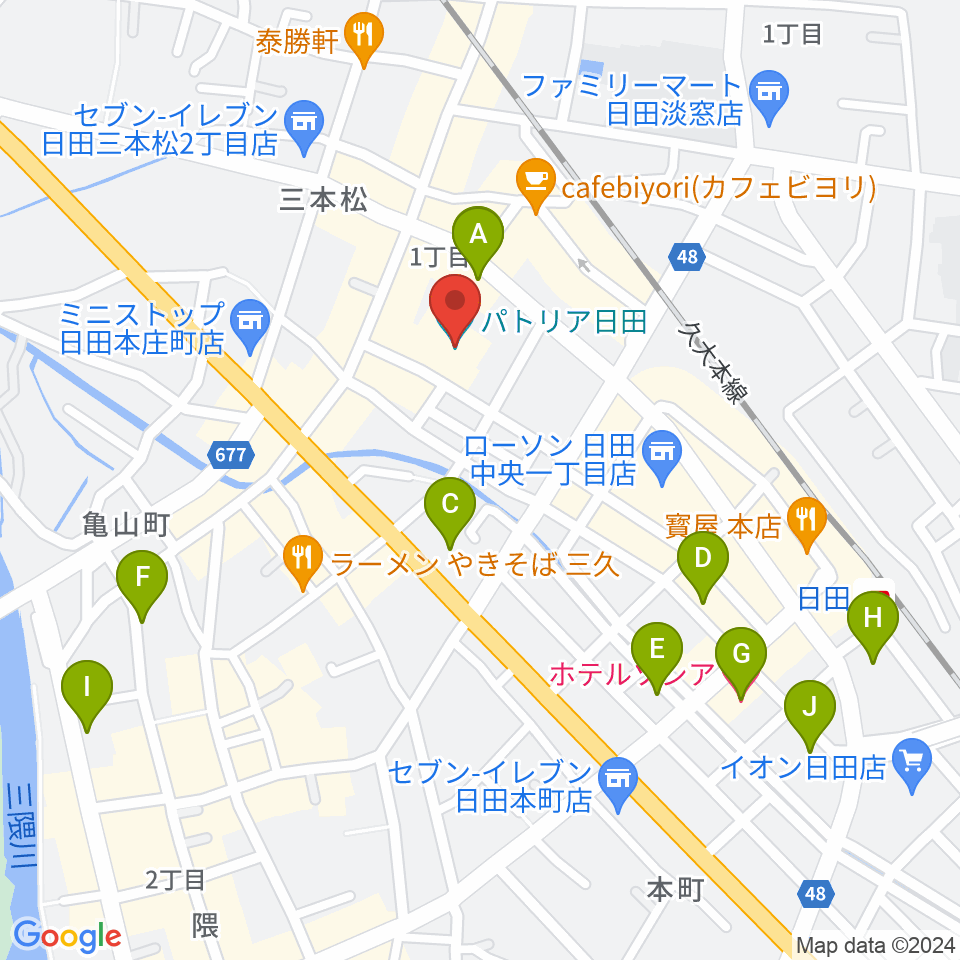 日田市民文化会館 パトリア日田周辺のホテル一覧地図