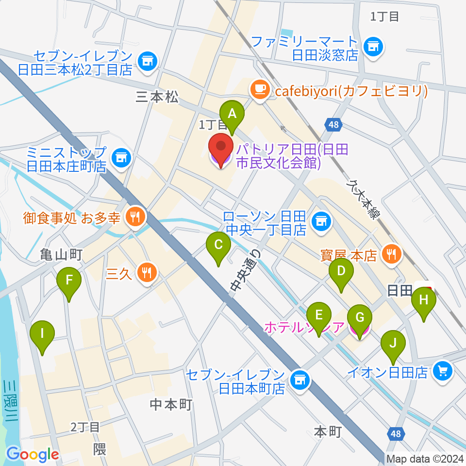 日田市民文化会館 パトリア日田周辺のホテル一覧地図